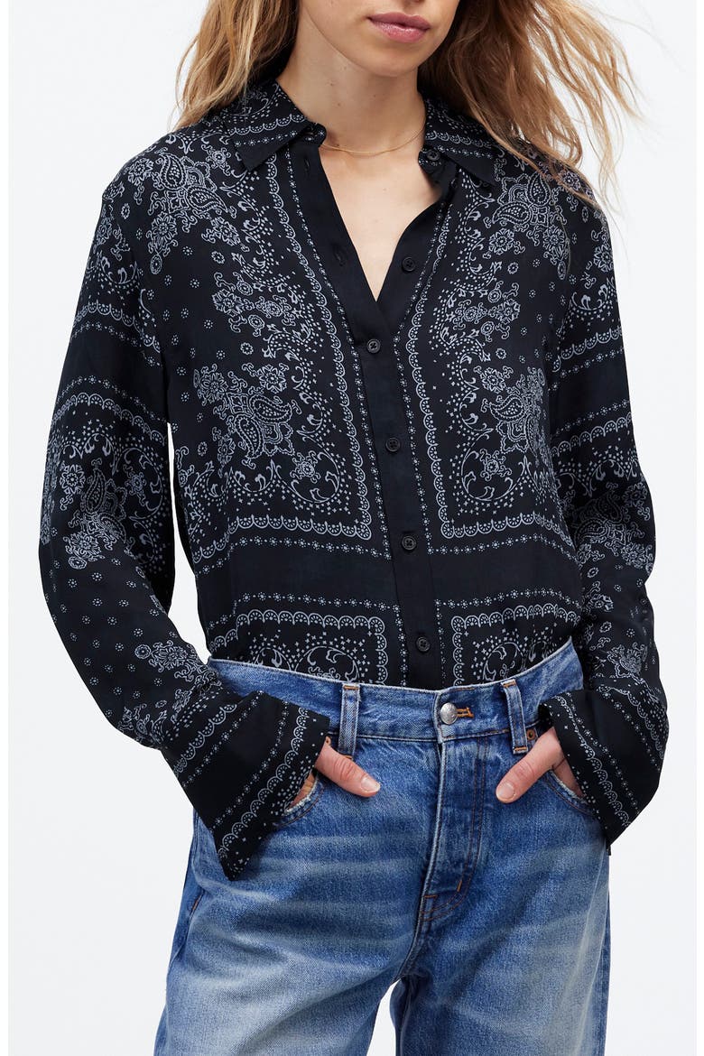 Bandana Print Relaxed Button-Up Shirt, Main, color, DARK NAVY