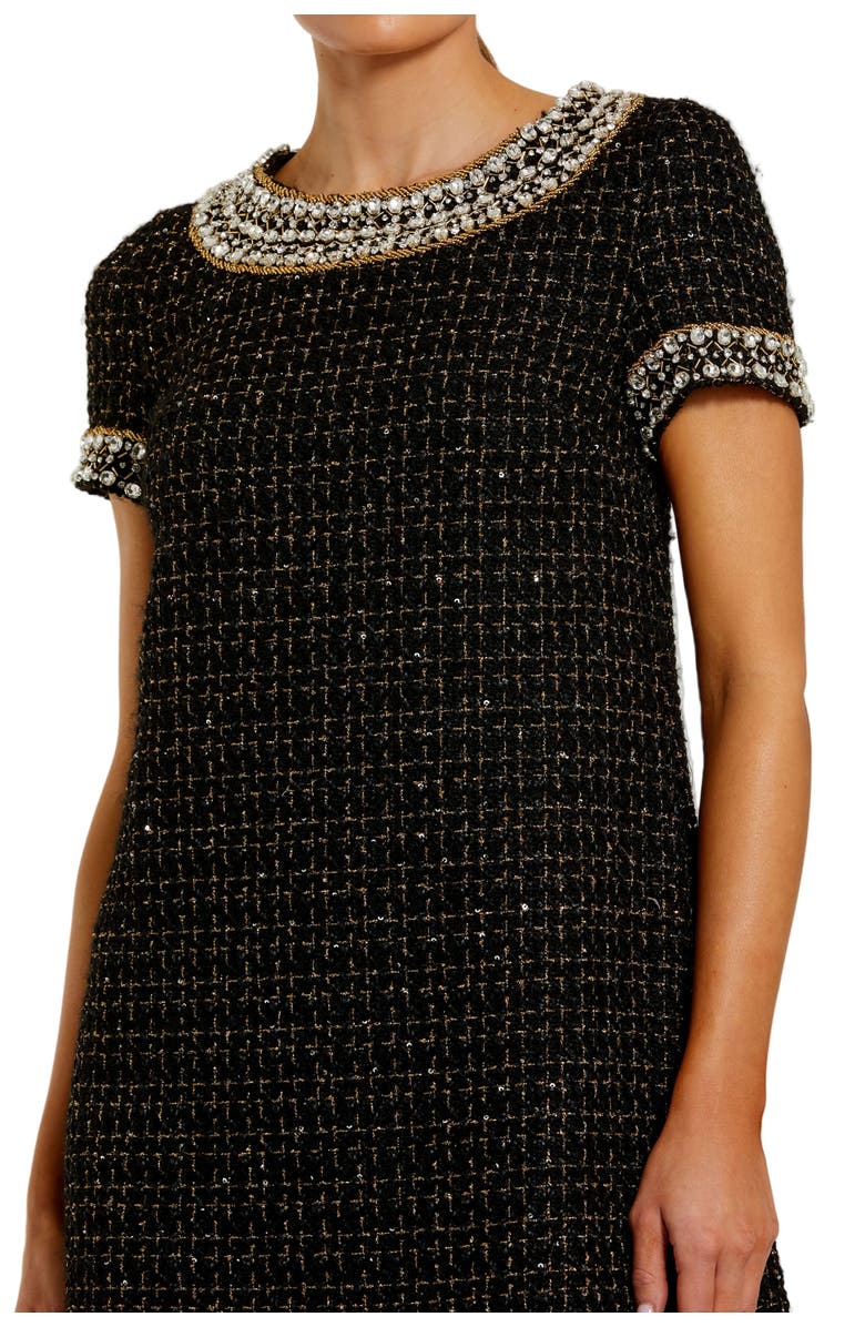 Mac Duggal Short Sleeve Embellished Boucle Mini Dress, Alternate, color, Black Gold