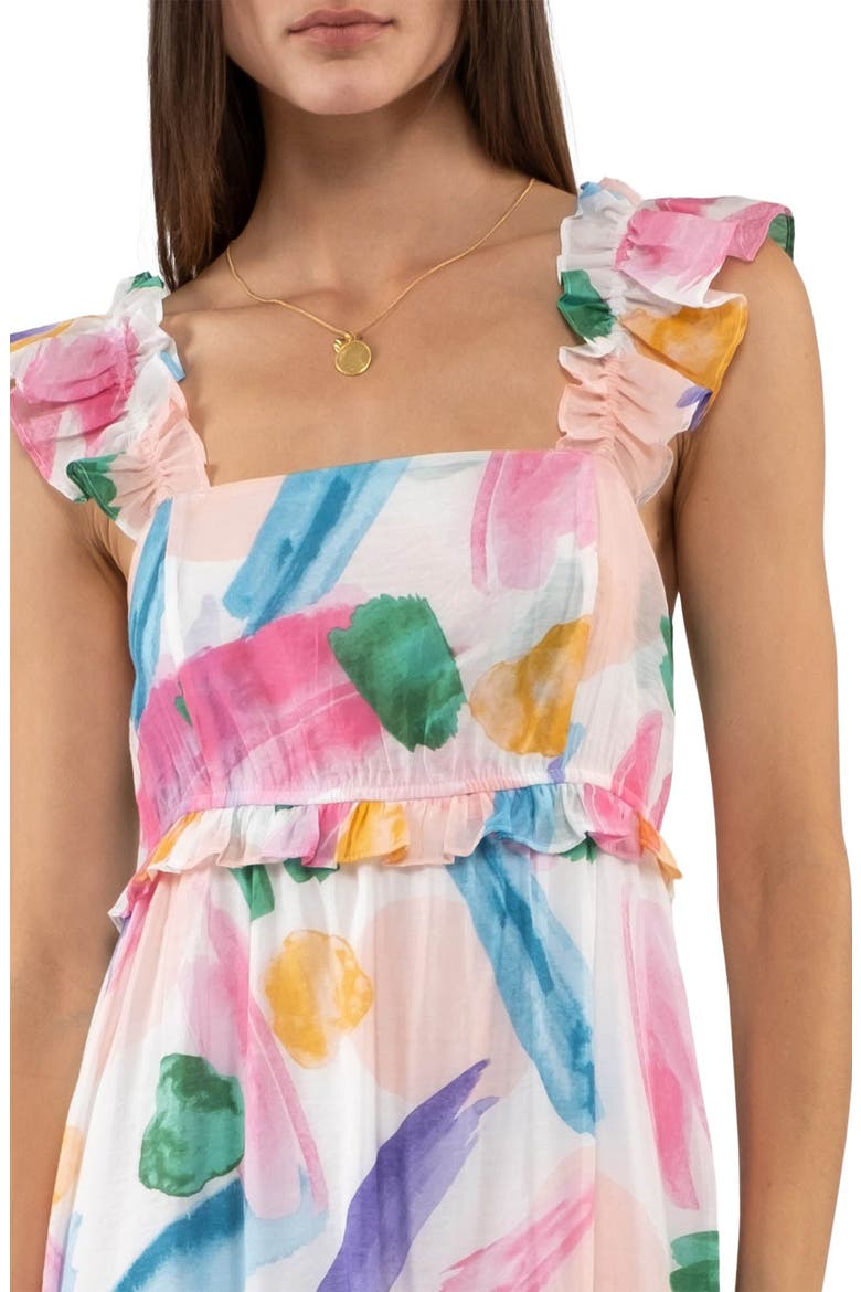 Brush Stroke Ruffle Midi Sundress, Alternate, color, WHITE MULTI
