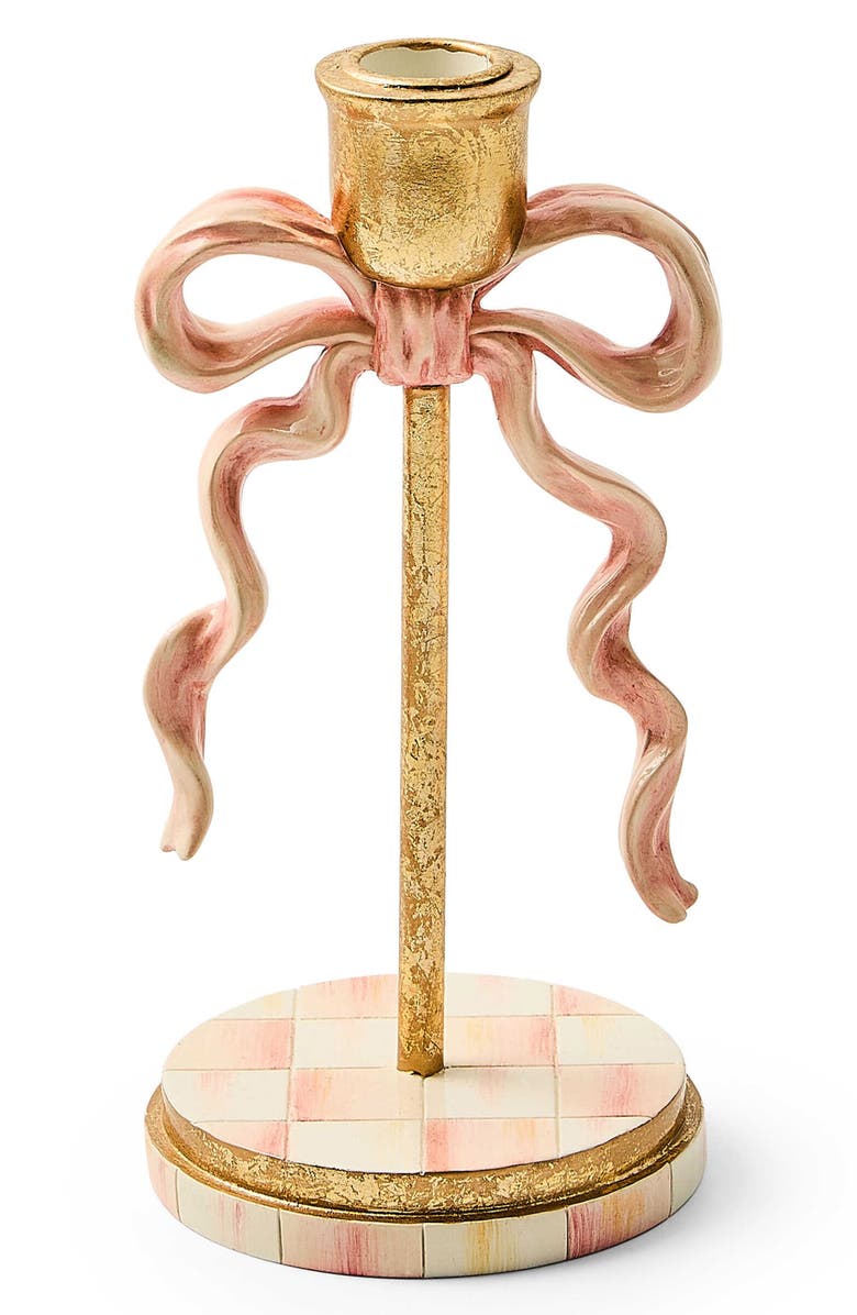 MACKENZIE CHILDS It's All About the Bow Candle & Candleholder, Main, color, Pink/ Gold Multi