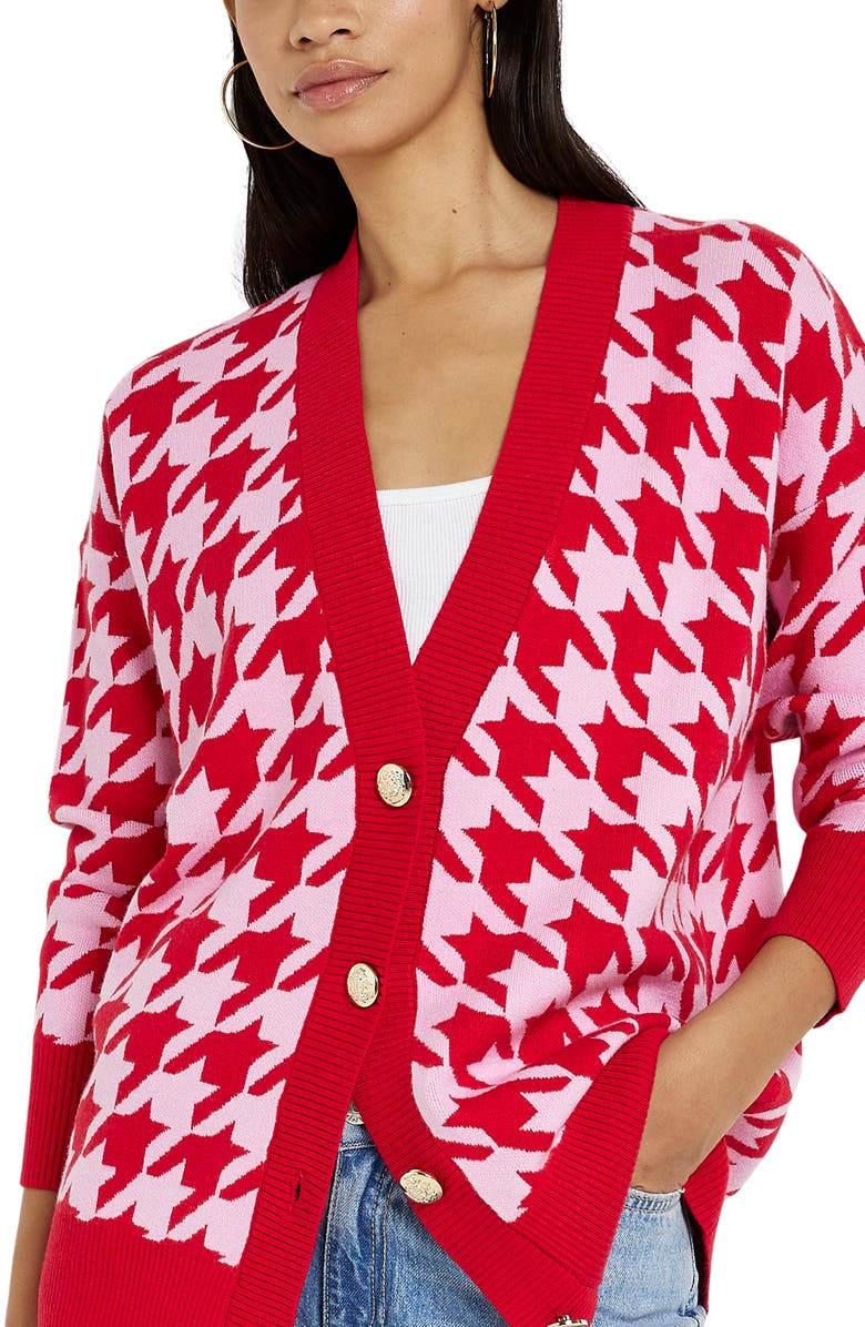 River Island Houndstooth V-Neck Cardigan, Alternate, color,
