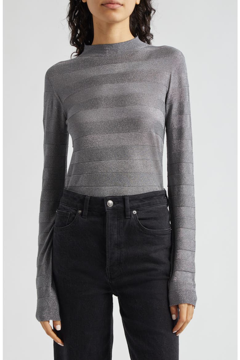 Stripe Metallic Mock Neck Knit Top, Main, color, SOLID LIGHT GREY