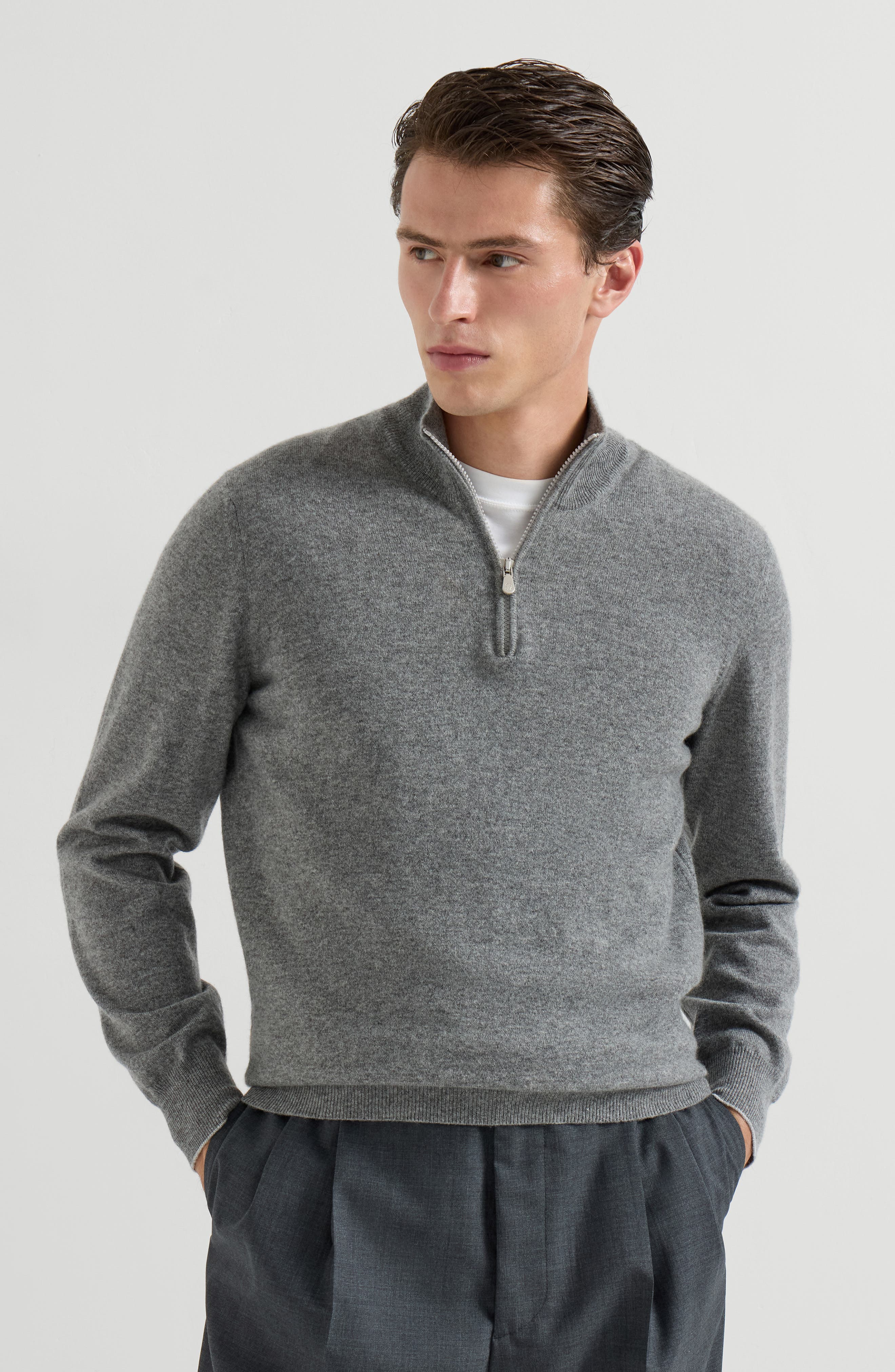 Cashmere sweater with half zip - image 3