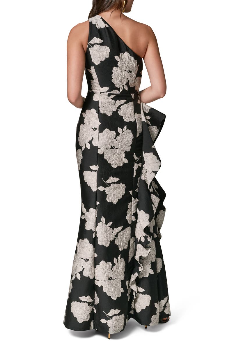 Floral Embroidery One-Shoulder Gown, Alternate, color, BLACK CREAM