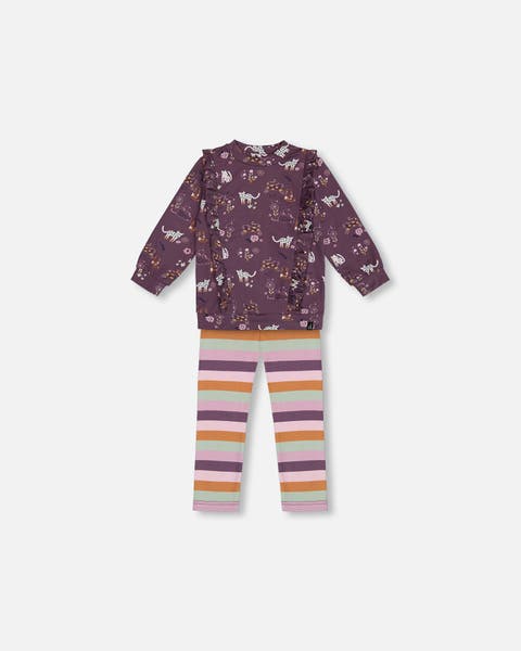 Deux Par Deux Jersey Top With Frill Sleeves - Printed Off White Flowers