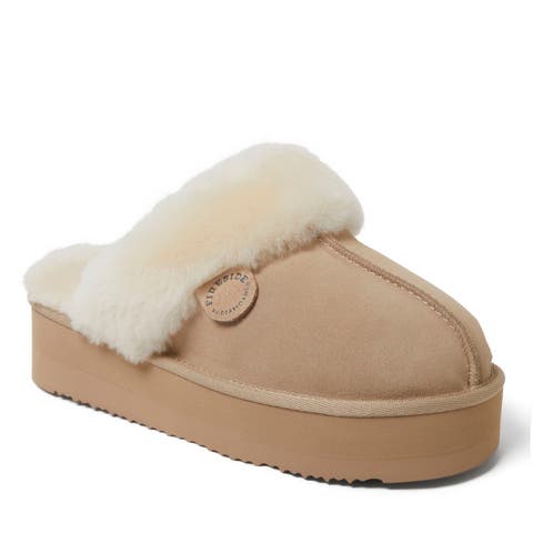 Fireside Melton Genuine Shearling Platform Scuff Slipper (Women)
