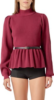 English Factory Mock Neck Peplum Rib Sweater