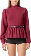 English Factory Mock Neck Peplum Rib Sweater