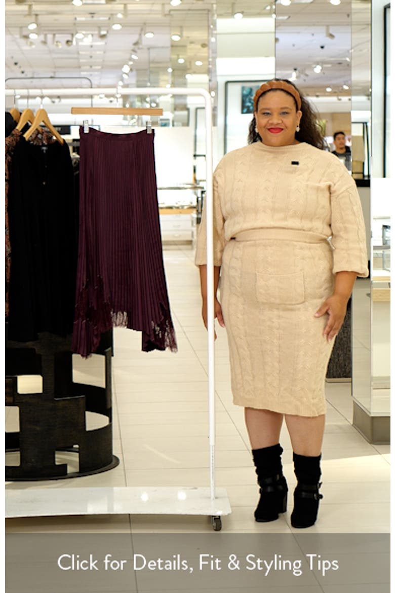 Velacey Lace Detail Pleated Asymmetric Satin Skirt video