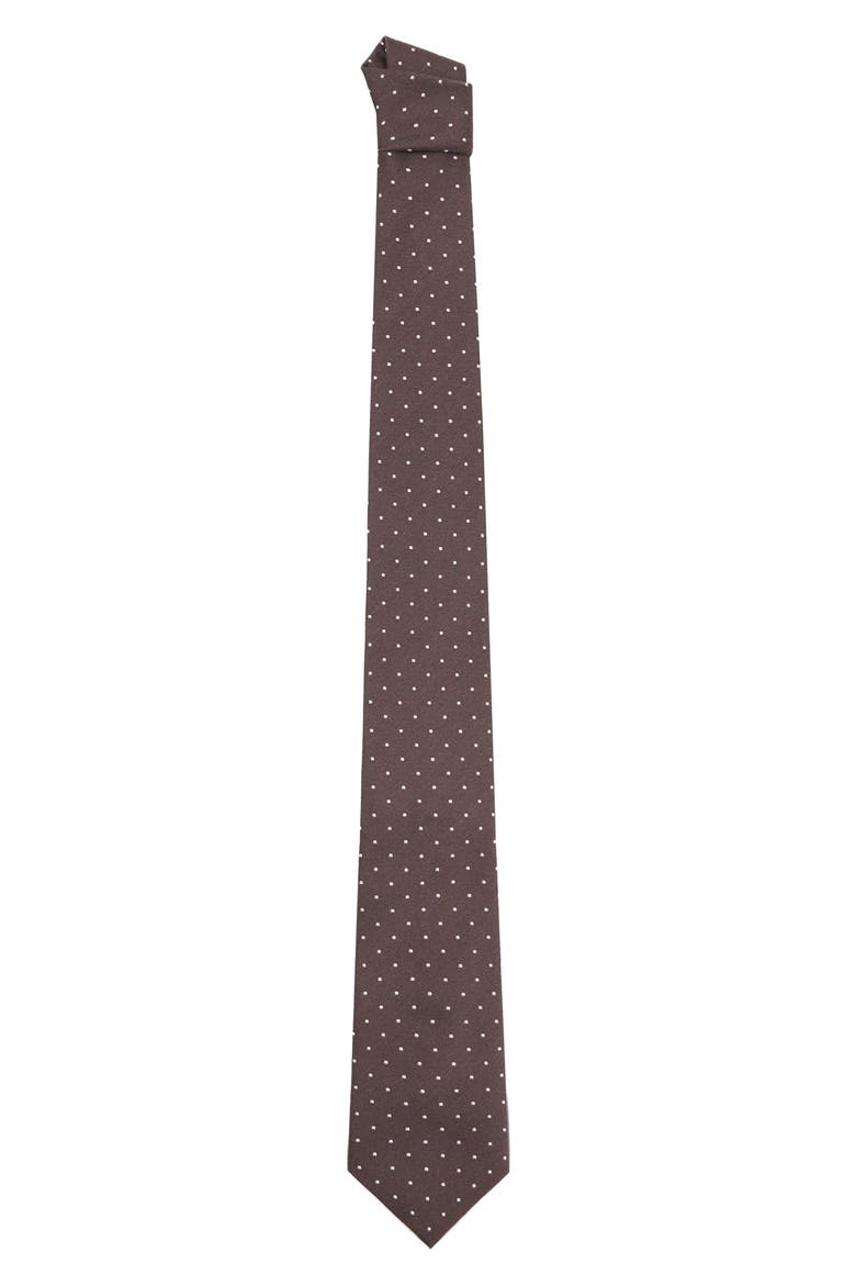 Polka Dot Silk Blend Tie, Main, color, CHOCOLATE