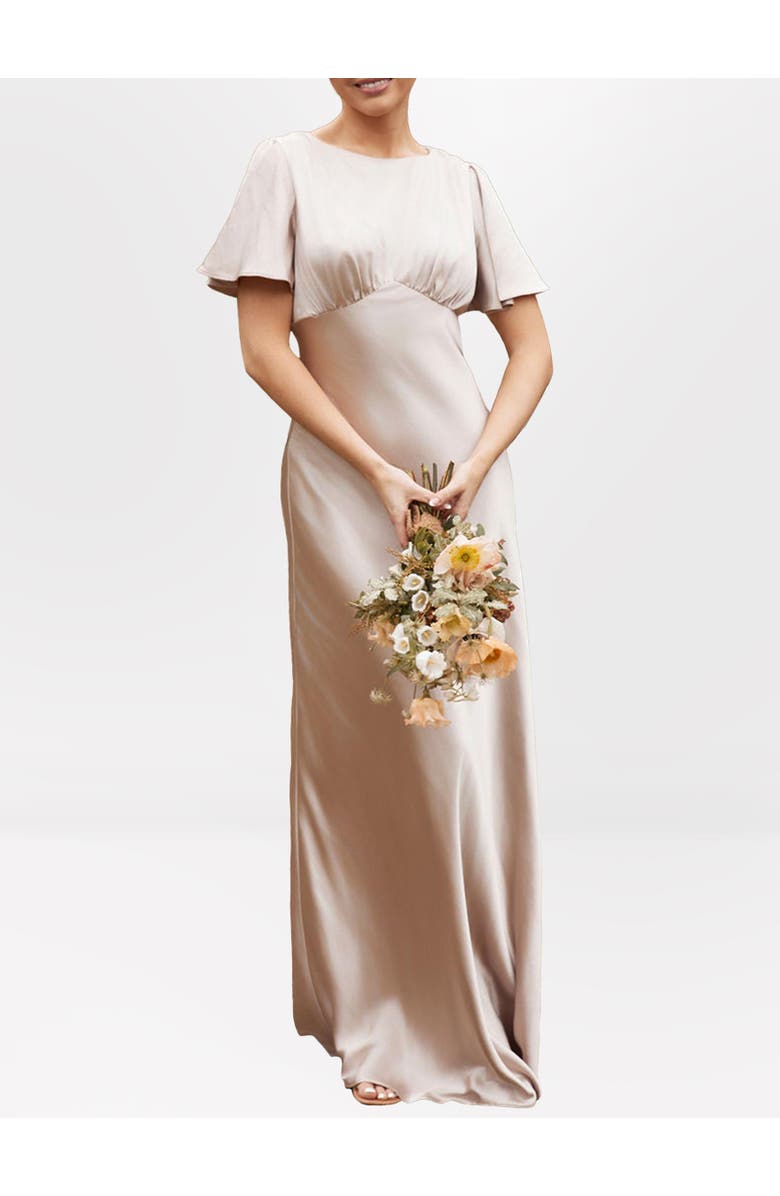 Six Stories Gathered Bust Satin Bridesmaid Dress, Alternate, color, Oyster