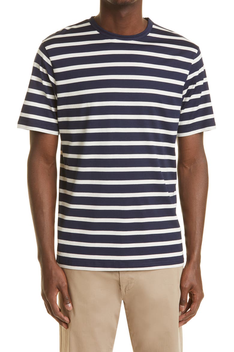 Stripe Crewneck T-Shirt, Main, color, NAVY/ ECRU BRETON STRIPE