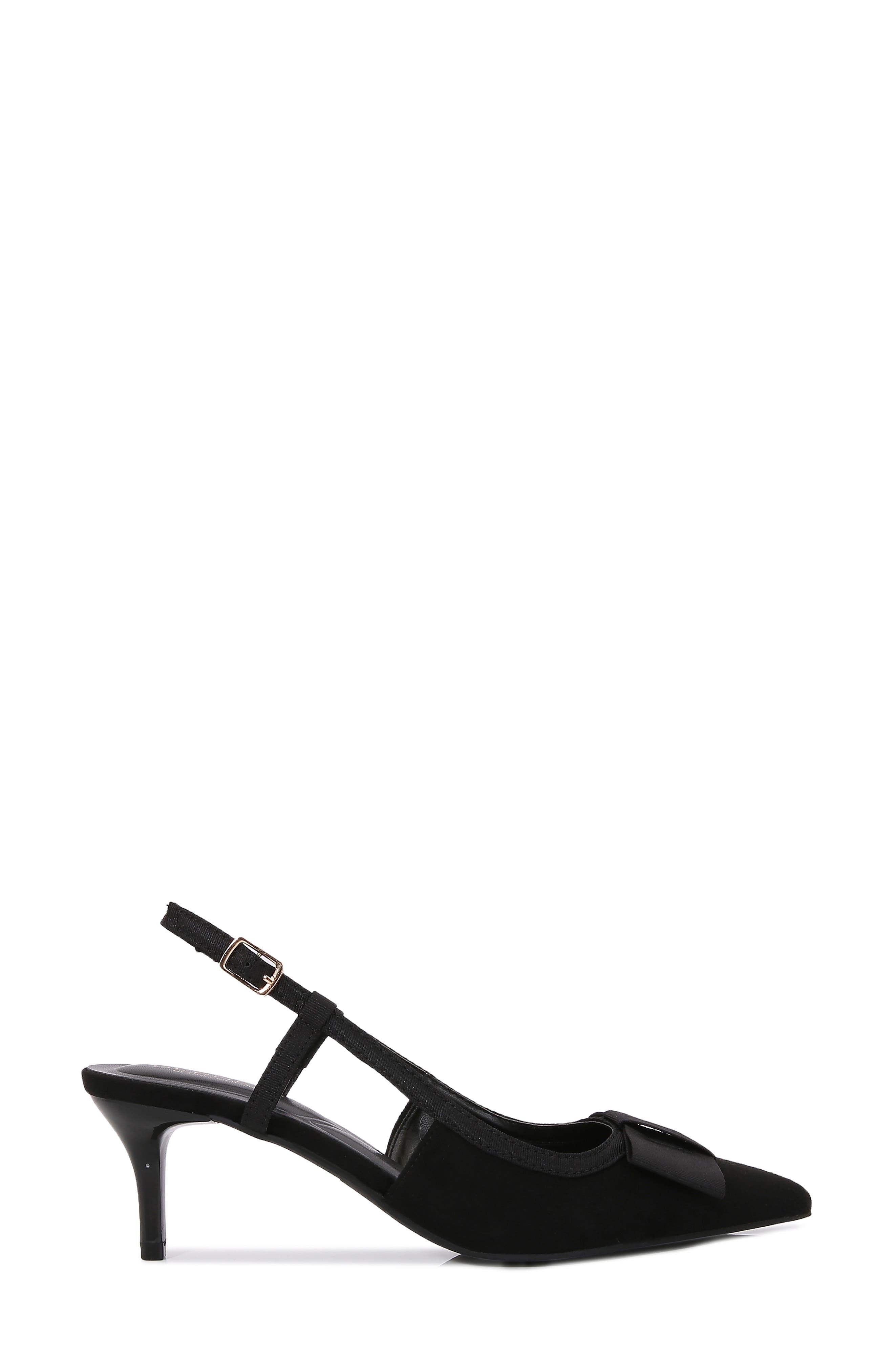 BERNESS June Bow Pointed Toe Slingback Kitten Heel Pump, Alternate, color, Black