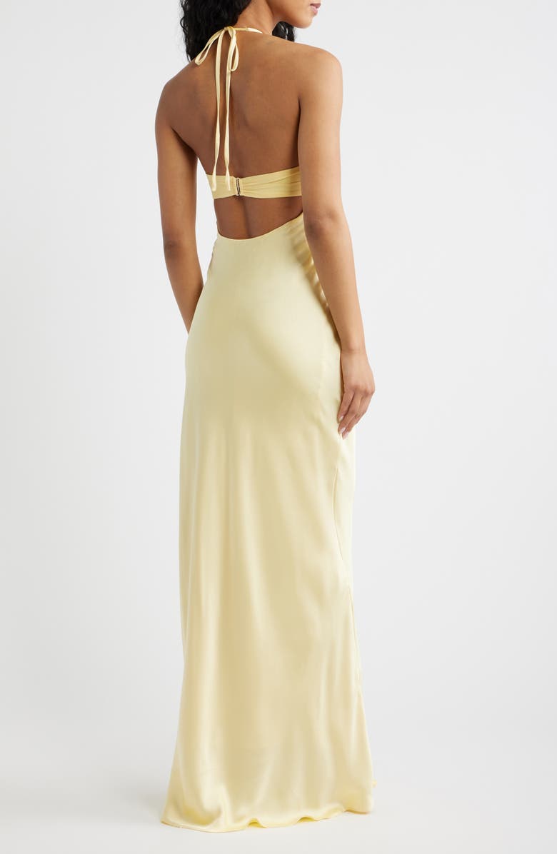 Princess Polly Odyssa Satin Halter Gown, Alternate, color, Yellow