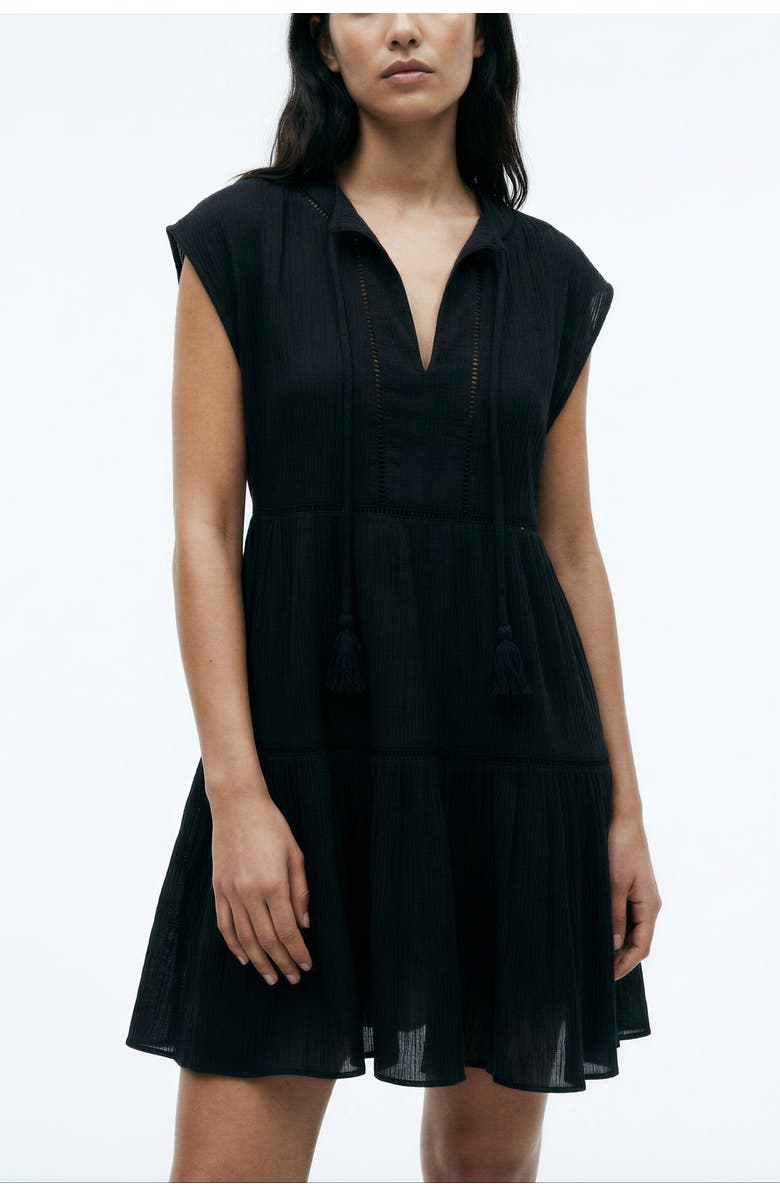 Change of Scenery Gari Cotton Cover-up Cap Sleeve Dress, Main, color, Black