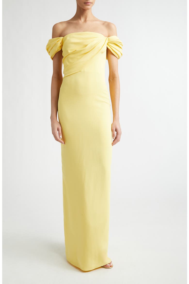 Draped Stretch Cady Column Gown, Main, color, BUTTER
