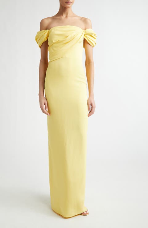 Draped Stretch Cady Column Gown