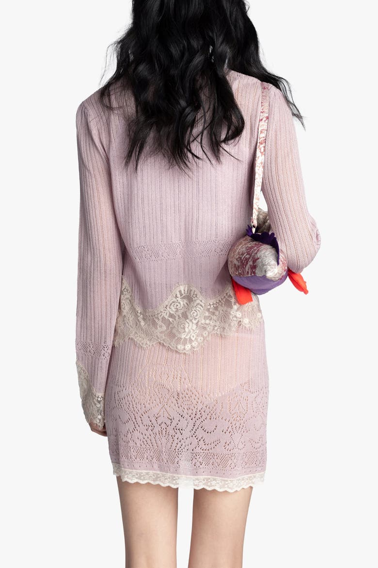 Lingerie Lace Knit Cardigan, Alternate, color, Blush