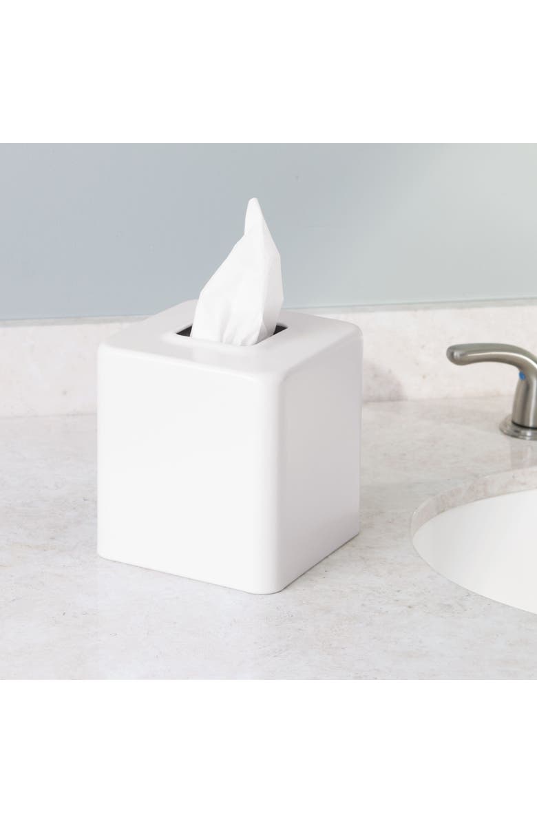 mDesign Metal Square Tissue Box Cover - White, 2 Pack, Alternate, color,