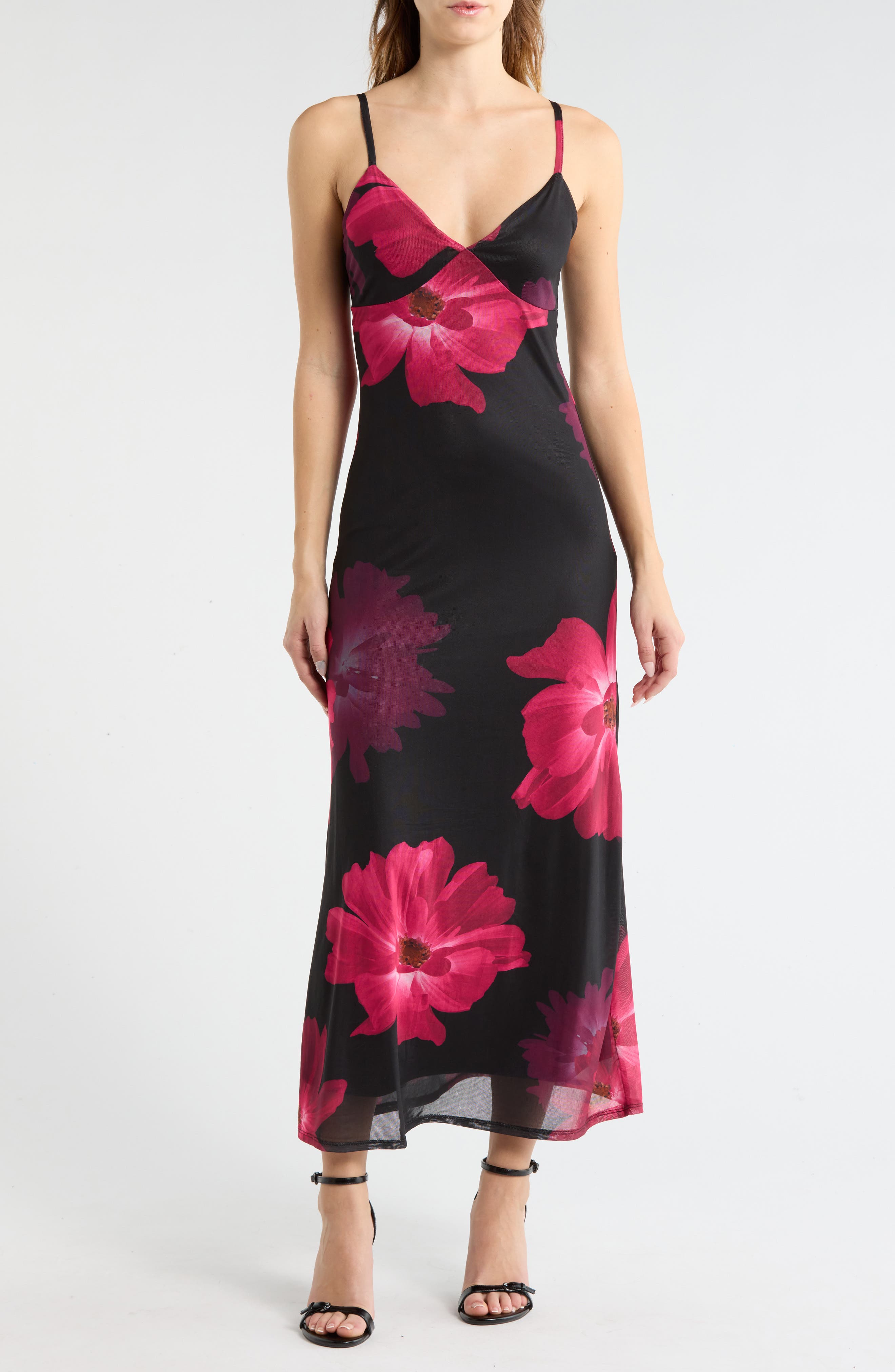 Madden Girl Floral Mesh Maxi Slipdress