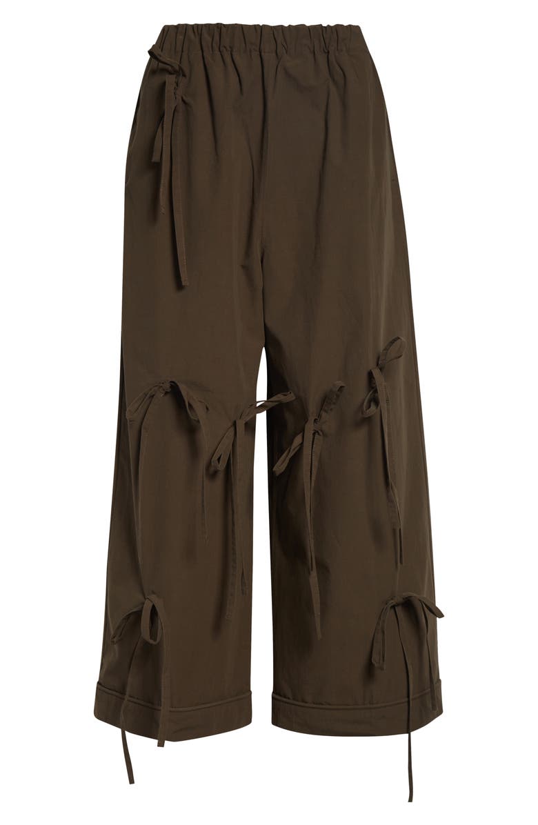 renaissance renaissance Bunny Bow Detail Cotton Wide Leg Pants, Main, color, Brown