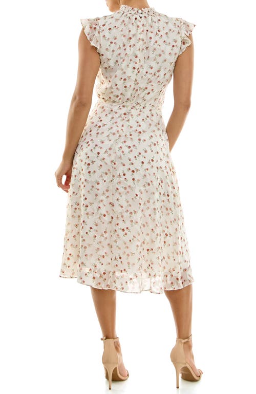 Shop Nina Leonard Smock Chiffon Midi Dress In Cream Multi