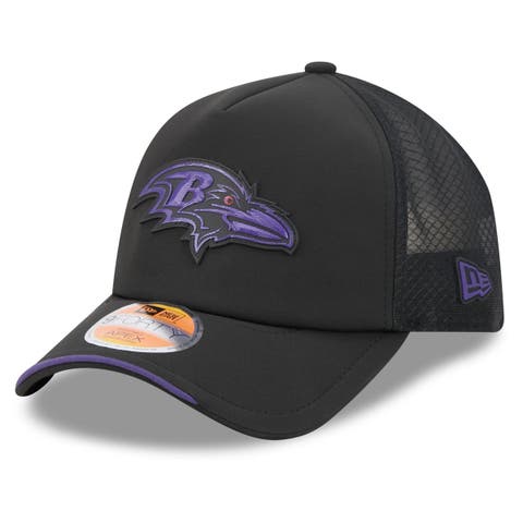 Men's New Era Black Baltimore Ravens 2026 Sideline Apex 9FORTY Adjustable Trucker Hat
