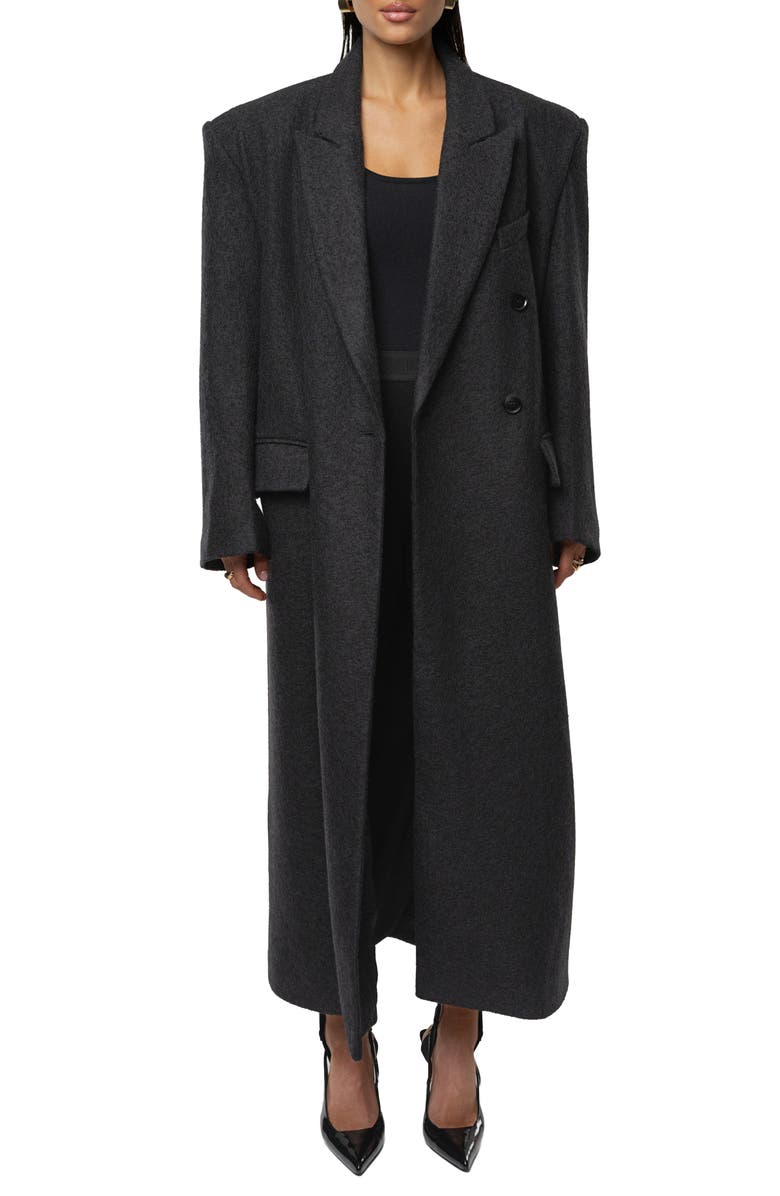 JLUXLABEL Double Breasted Wool Blend Coat, Alternate, color, Black
