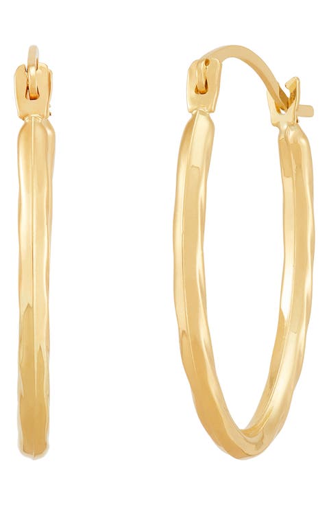 14K Gold Textured Hoop Earrings