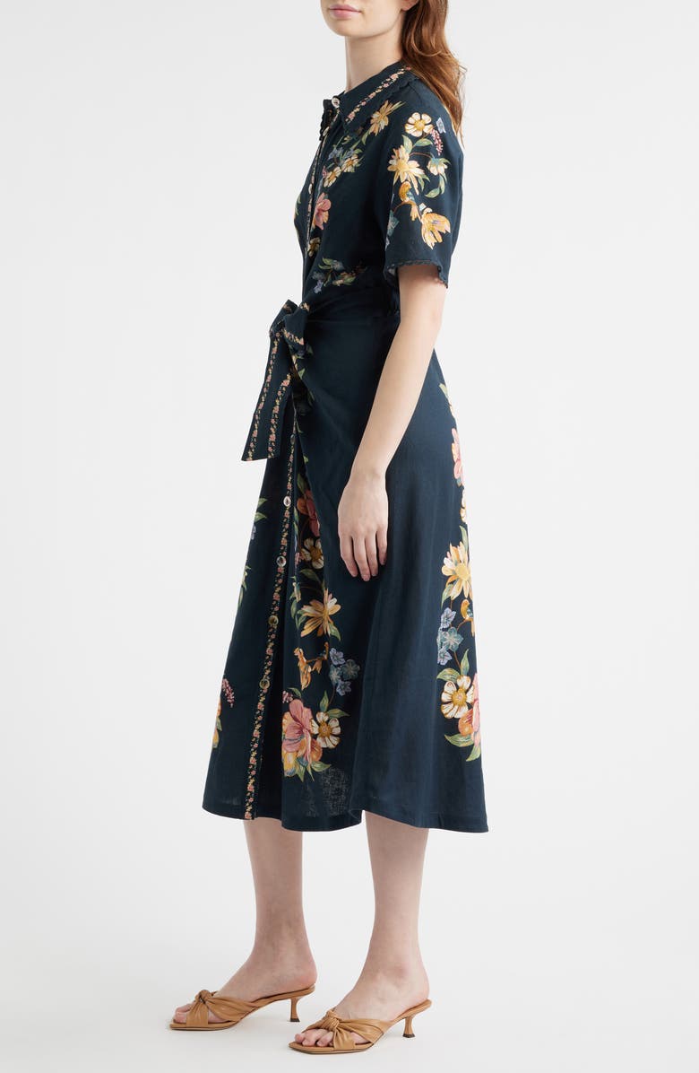 FARM Rio Maira Floral Belted Midi Shirtdress, Alternate, color, Maira Floral Dark Blue