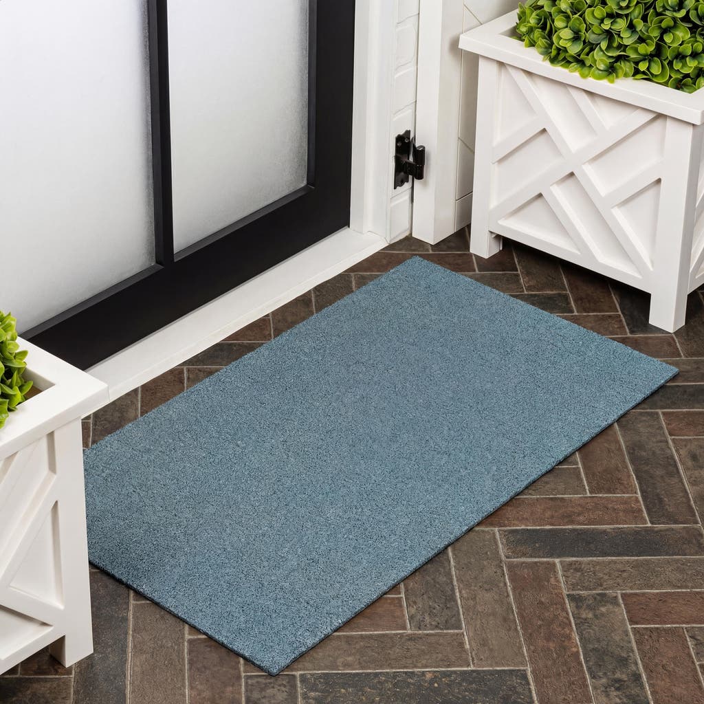 Jonathan Y Designs Peater Classic Casual Commercial Natural Coir Indoor/outdoor Mat In Coastal Blue