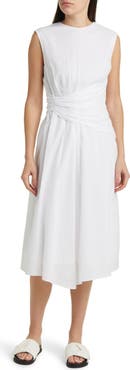 FRAME Ruched Sleeveless Cotton Midi Dress