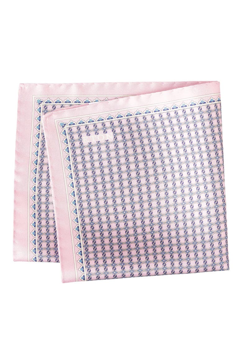 Interlock Print Silk Twill Pocket Square, Main, color, MEDIUM PINK