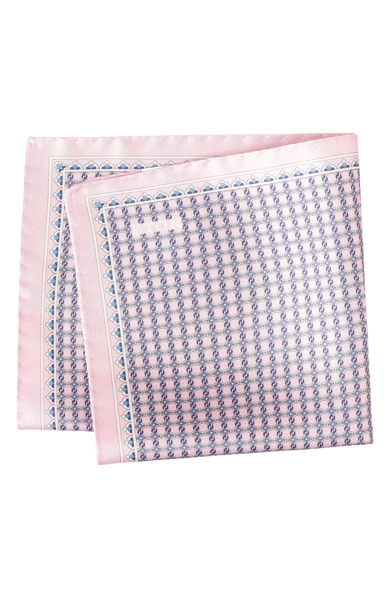 Eton Interlock Print Silk Twill Pocket Square, Main, color, Medium Pink