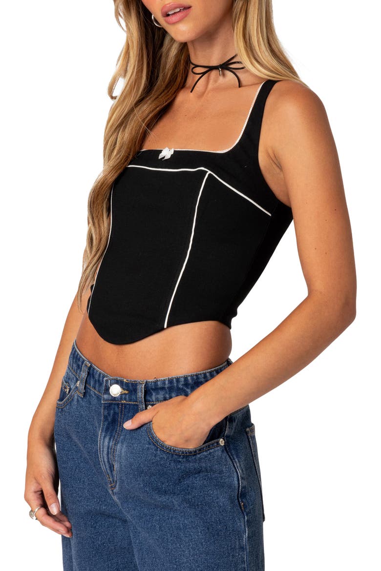 Sailor Piped Corset Tank, Alternate, color, BLACK