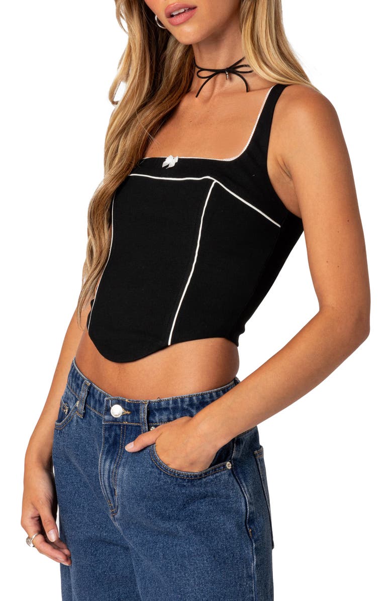 EDIKTED Sailor Piped Corset Tank, Alternate, color, Black