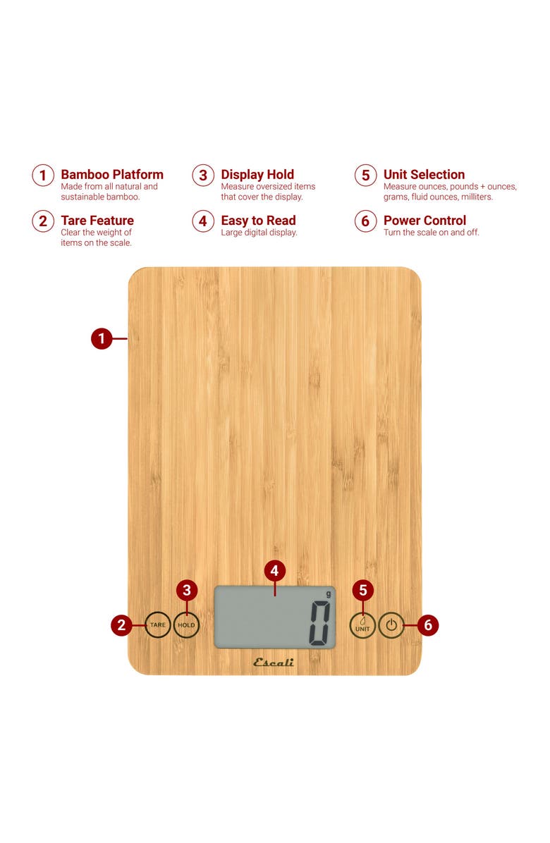 ESCALI Arti Kitchen Scale, Alternate, color, Natural Bamboo