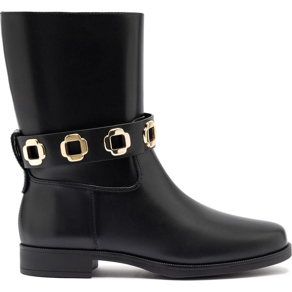 Larroude Milan Leather Flat Bootie In Black