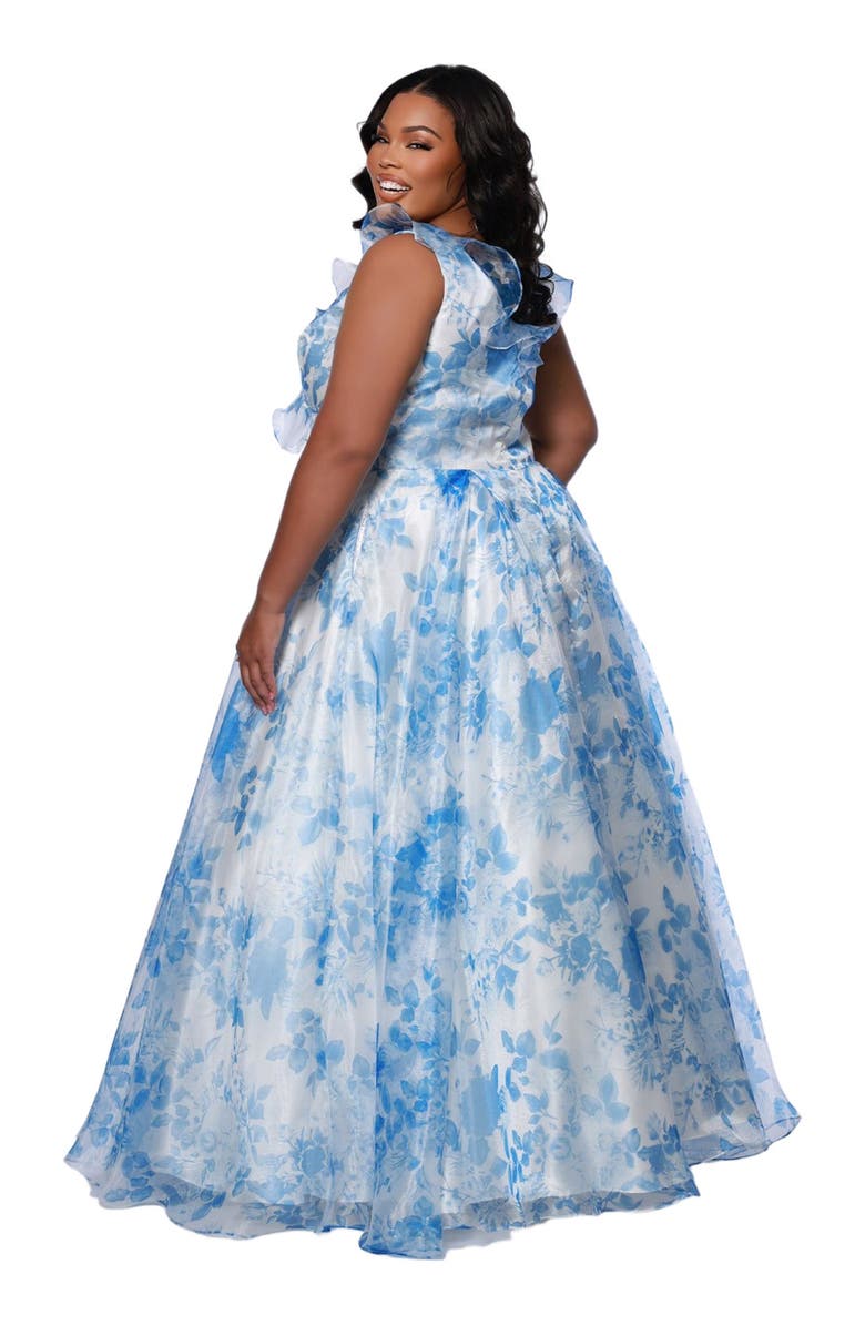 Sydney's Closet Bra-Friendly A-line Plus Size Floral Gown, Alternate, color, Blue Floral