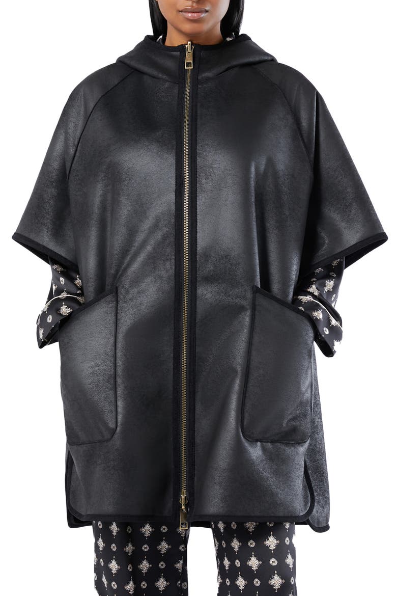 Gel Reversible Faux Fur Hooded Cape, Main, color, BLACK