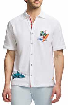 Robert Graham Good Surf Short Sleeve Cotton Knit Button-Up Shirt