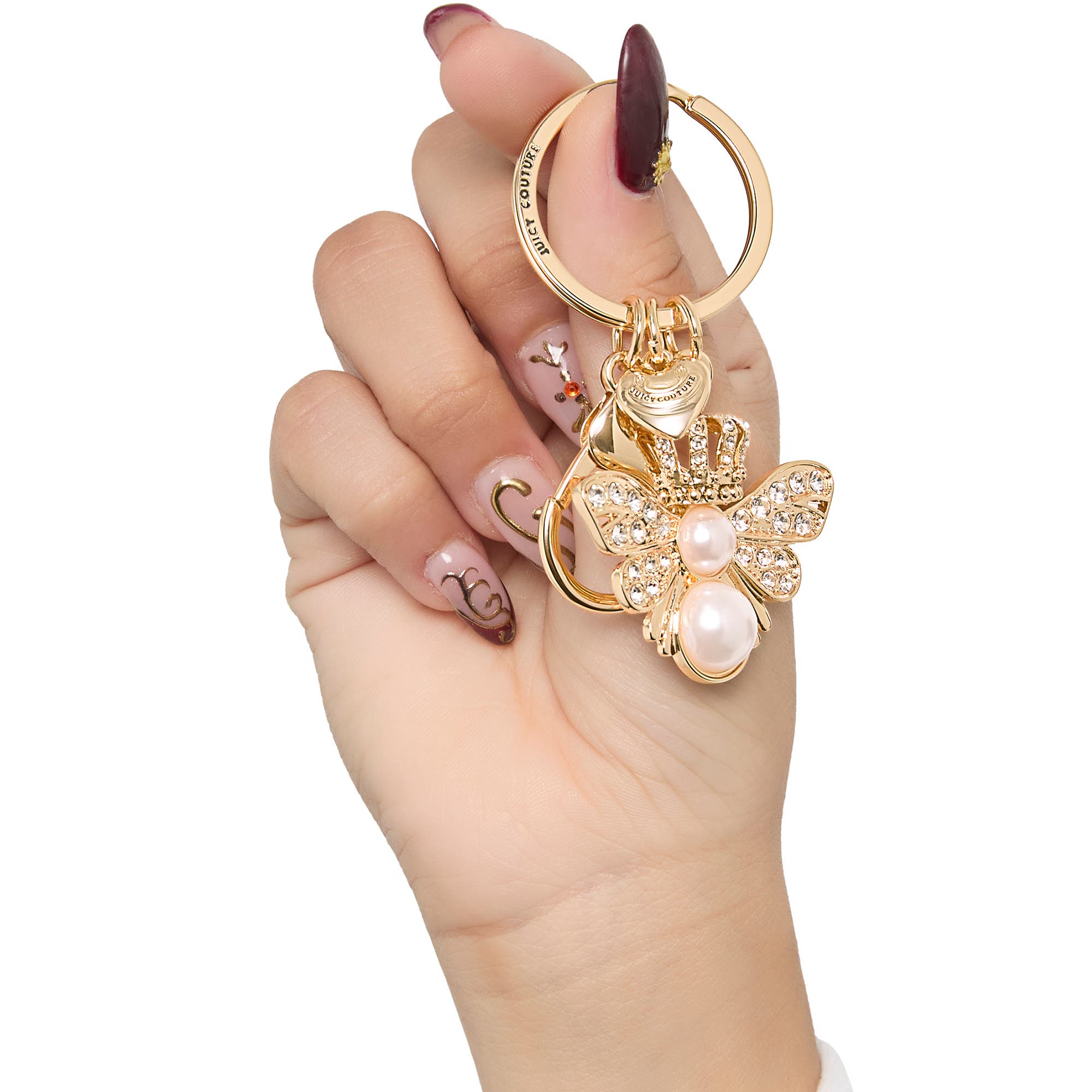 Juicy Couture Regal Bee Pearl Charm Keychain, Alternate, color, Gold