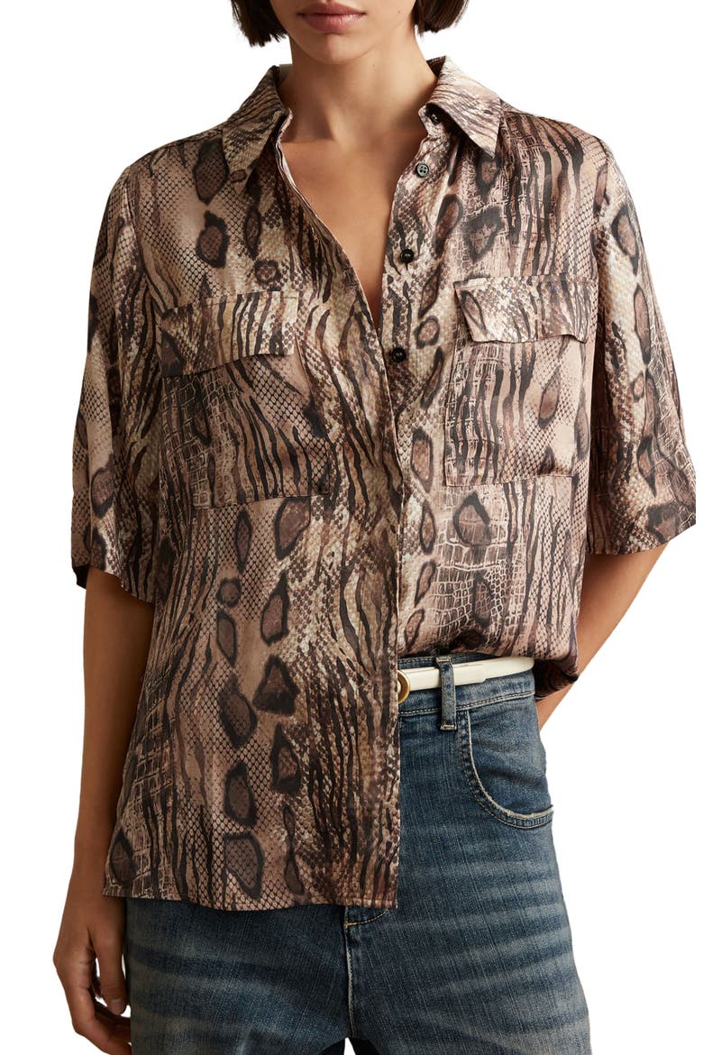 Maya Snake Print Button-Up Shirt, Main, color, NEUTRAL