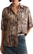 Reiss Maya Snake Print Button-Up Shirt