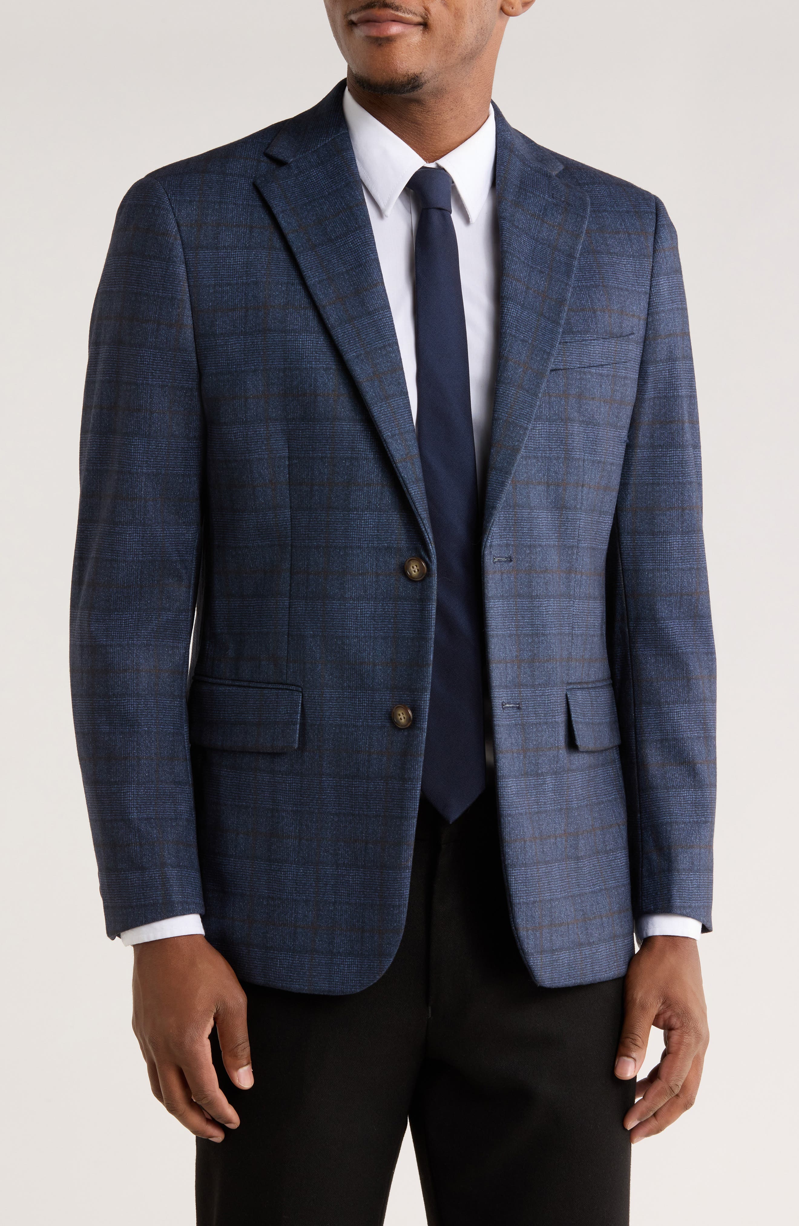 Duchamp Slim Fit Plaid Stretch Knit Blazer