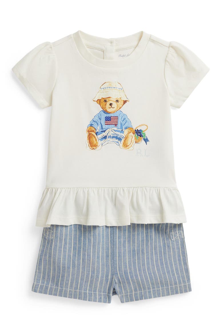 Peplum Jersey T-Shirt & Shorts Set, Main, color, DECK WASH WHITE