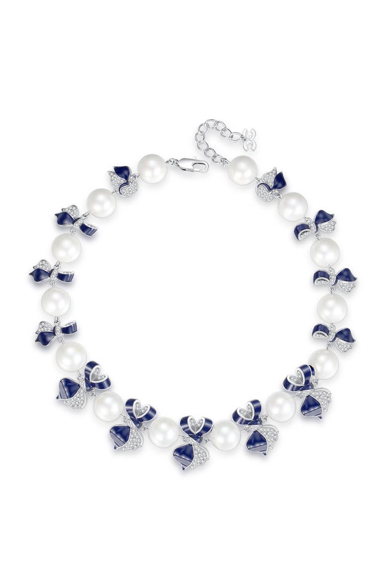 Blue Enamel Butterfly Necklace, Main, color, Silver