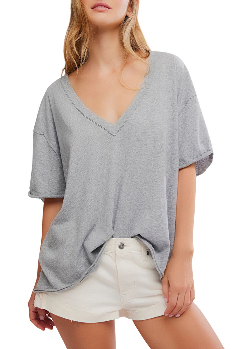 Nina V-Neck Cotton T-Shirt, Main, color, HEATHER GREY