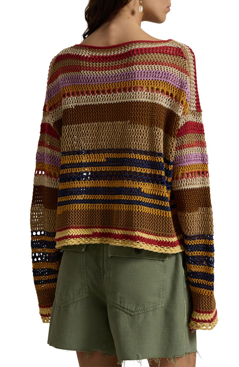 Polo Ralph Lauren Stripe Crochet Linen & Cotton Sweater, Alternate, color,