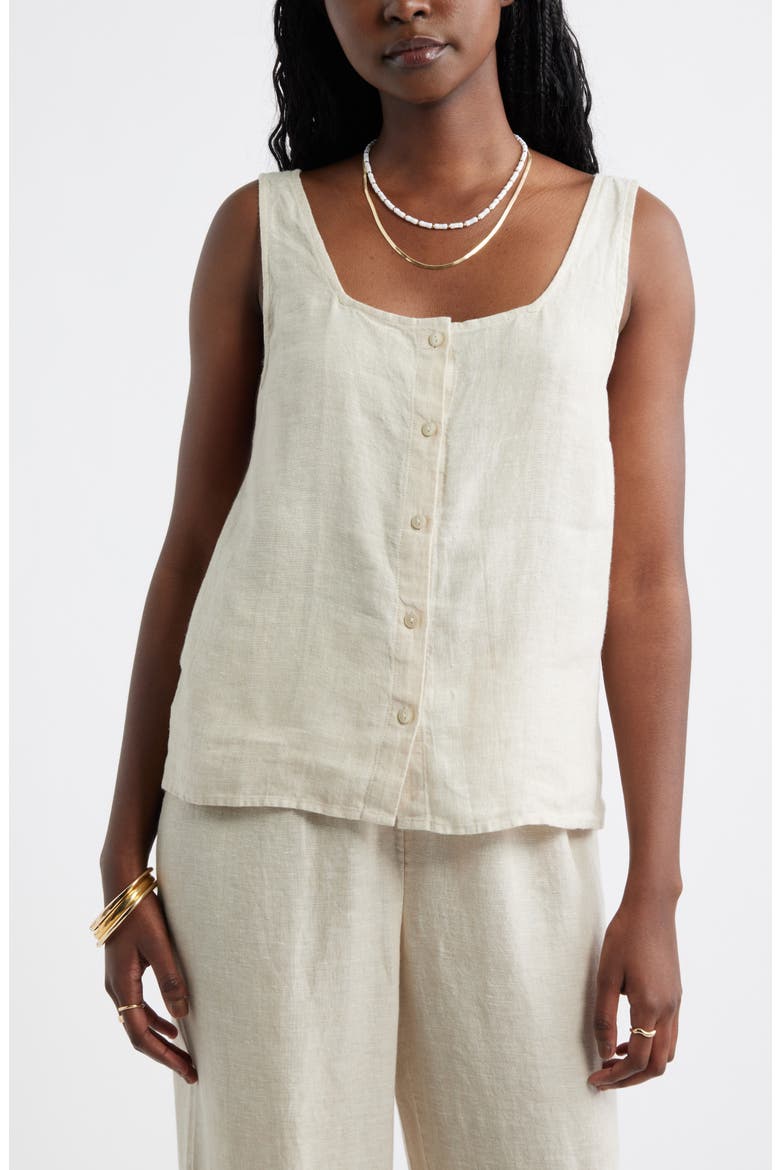 Linen Button-Up Tank, Alternate, color, FLAX